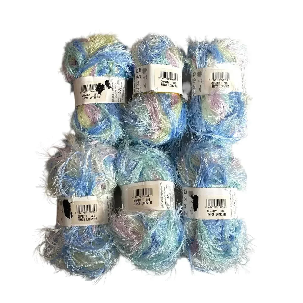 6 Skeins Sirdar Funky Fur Magic Eyelash Yarn Pink Blue Pastel Polyester 300g NWT